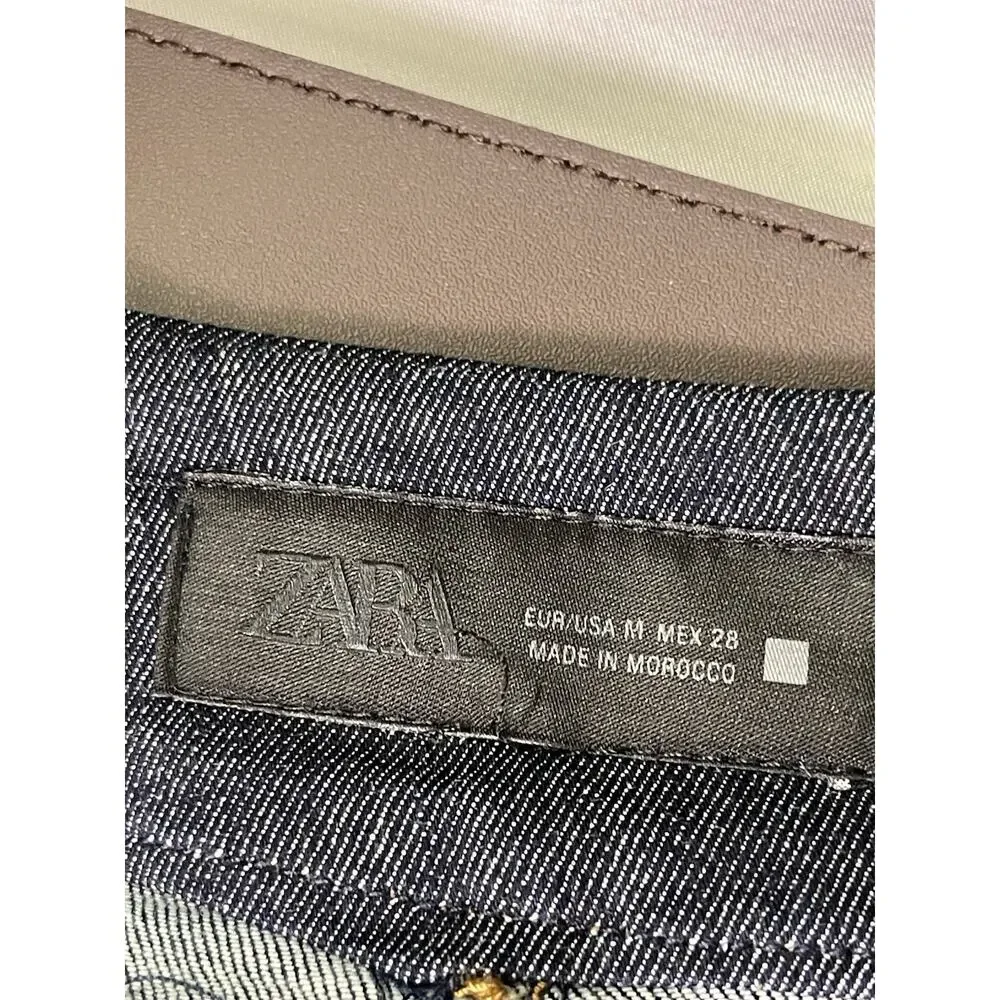 Zara Denim Midi Skirt Semi Wrap Belted Blue Contrast Stitch NWT Size M - Picture 7 of 10